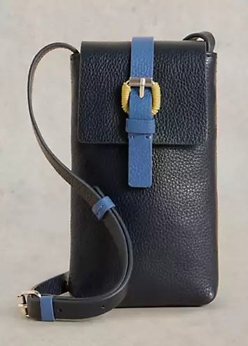 White Stuff Blue Clara Buckle Leather Phone Bag | Grattan