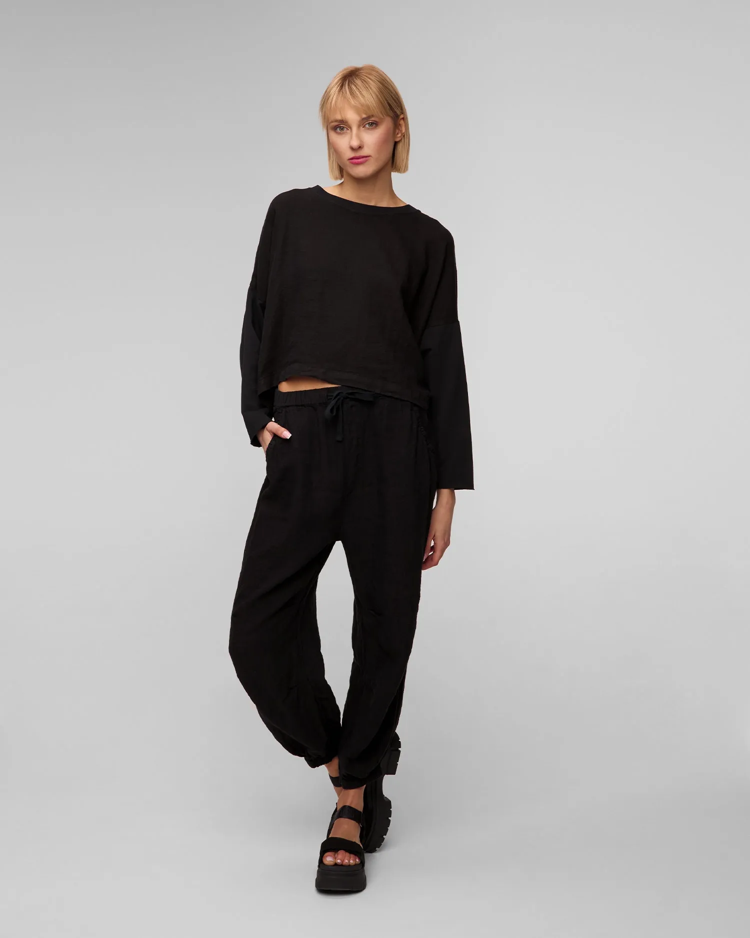 Women's black linen trousers Deha D02455-10009