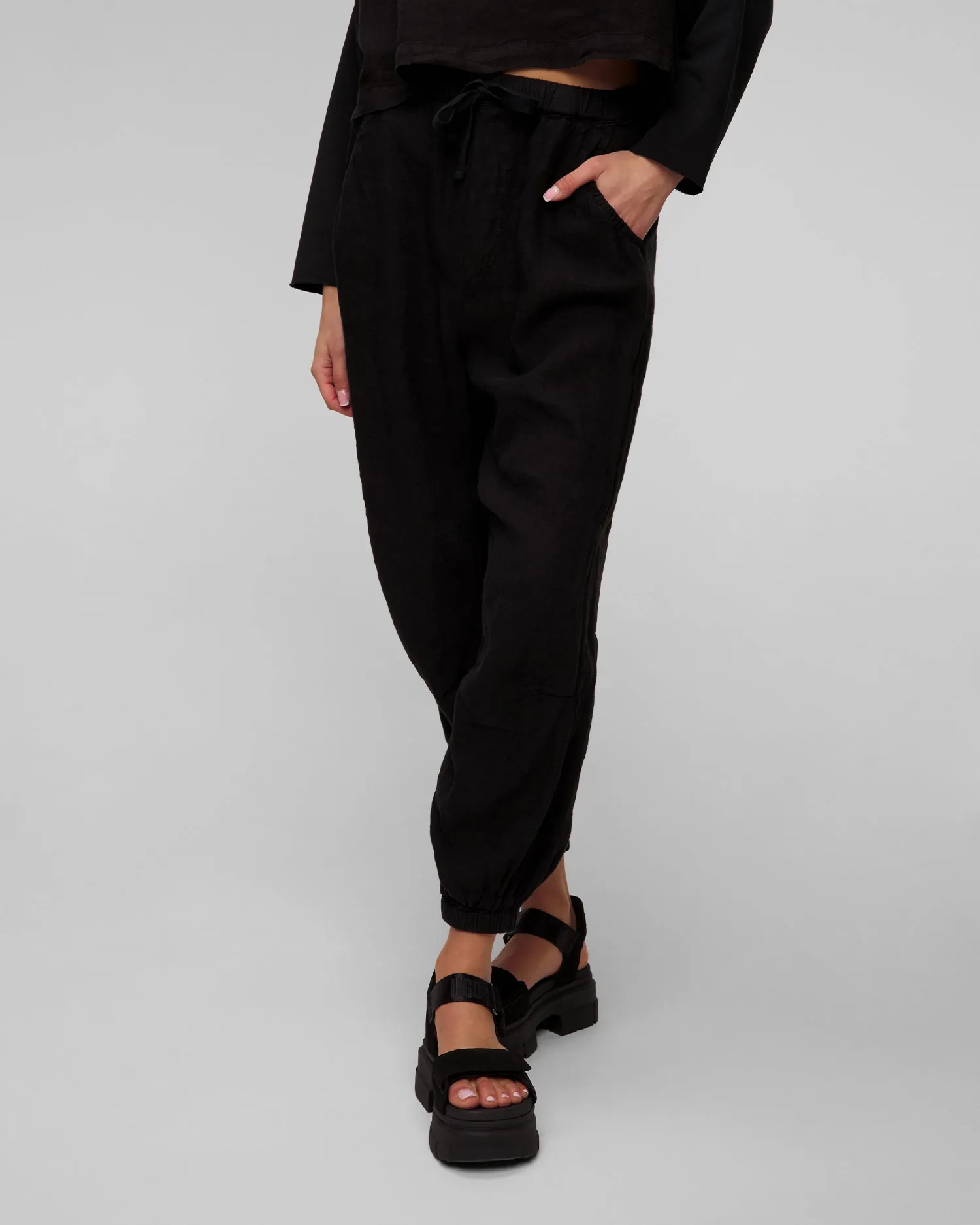 Women's black linen trousers Deha D02455-10009