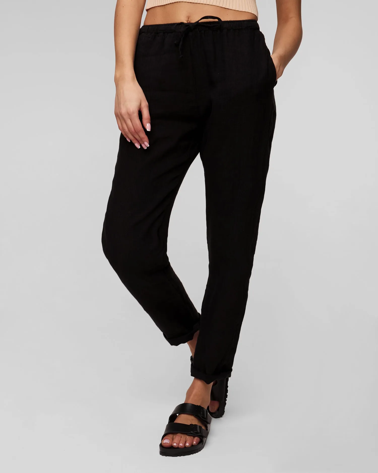 Women's black linen trousers Deha D02457-10009