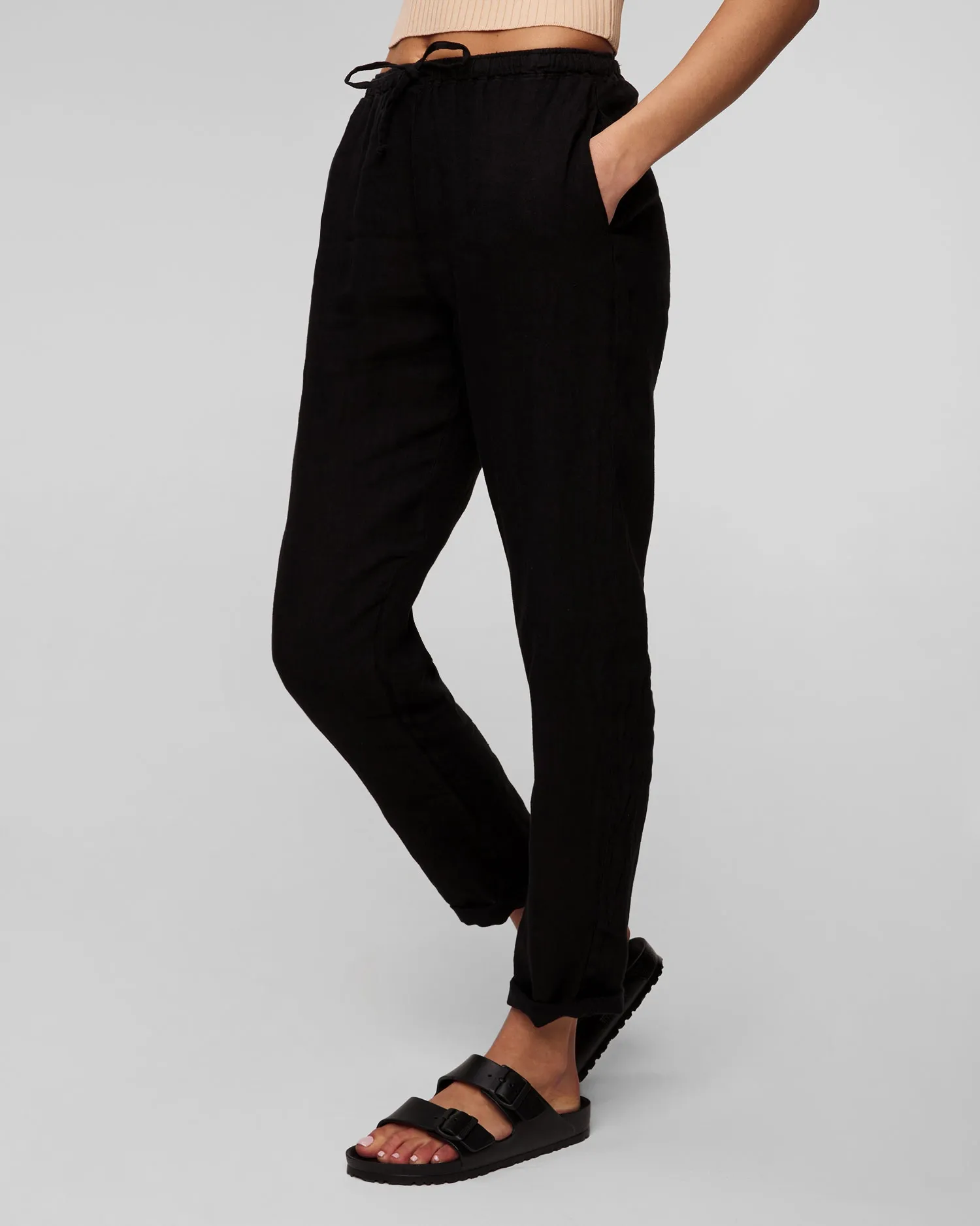 Women's black linen trousers Deha D02457-10009