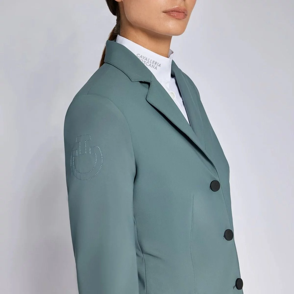 Women's competition jacket with buttons and side embroidered logo - Petrol - IT42 UK 10