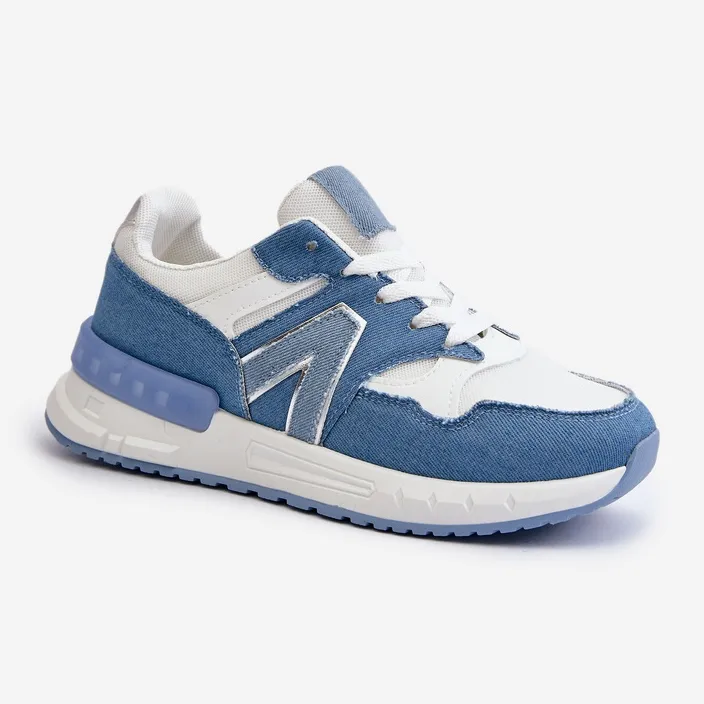 Women's Denim Sneakers Made of Eco Leather, Blue Vinelli