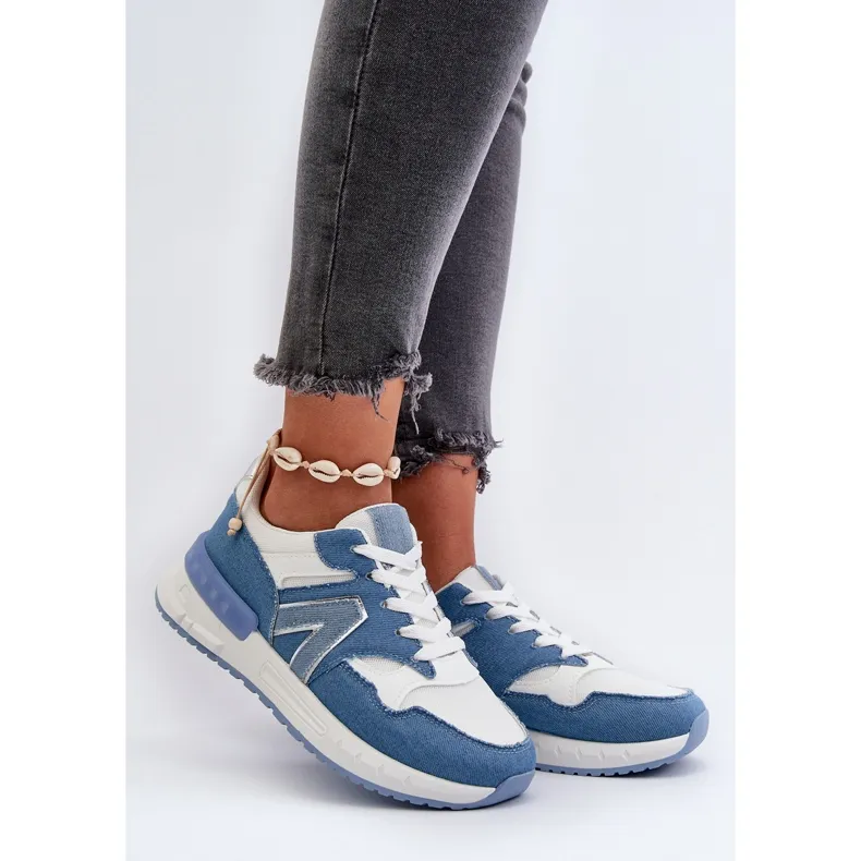 Women's Denim Sneakers Made of Eco Leather, Blue Vinelli