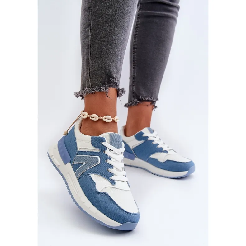 Women's Denim Sneakers Made of Eco Leather, Blue Vinelli