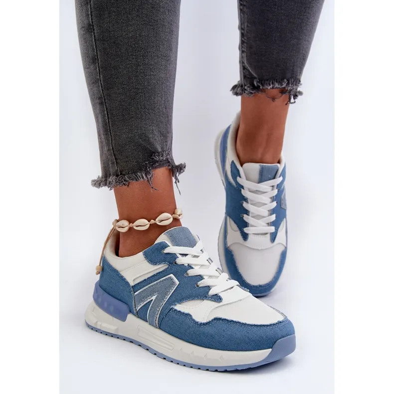 Women's Denim Sneakers Made of Eco Leather, Blue Vinelli