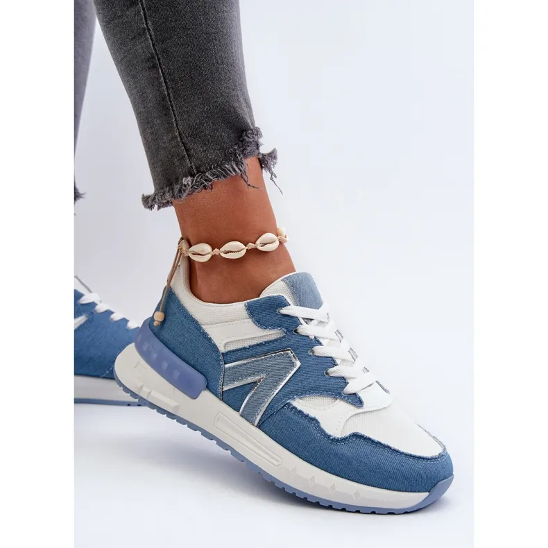 Women's Denim Sneakers Made of Eco Leather, Blue Vinelli