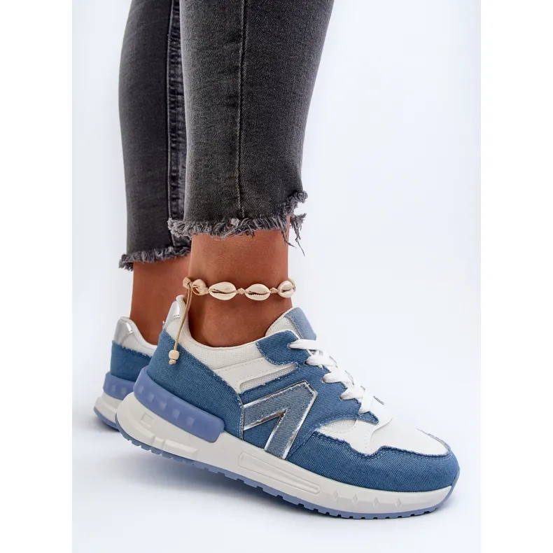 Women's Denim Sneakers Made of Eco Leather, Blue Vinelli