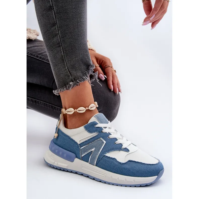 Women's Denim Sneakers Made of Eco Leather, Blue Vinelli