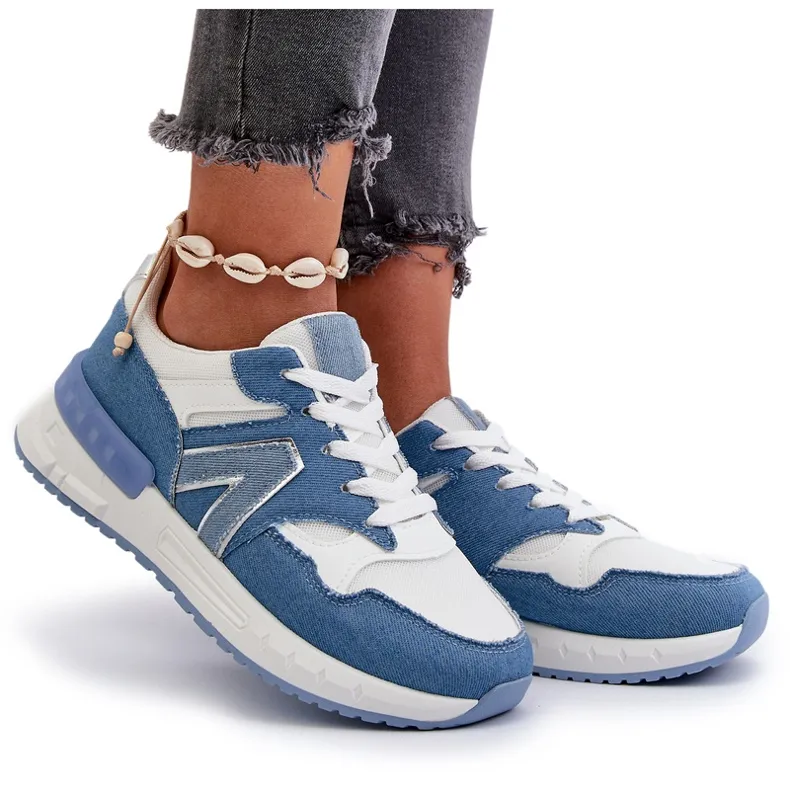 Women's Denim Sneakers Made of Eco Leather, Blue Vinelli