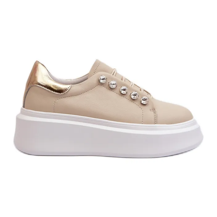 Women's Leather Sneakers on a Massive Platform Beige S.Barski LR628