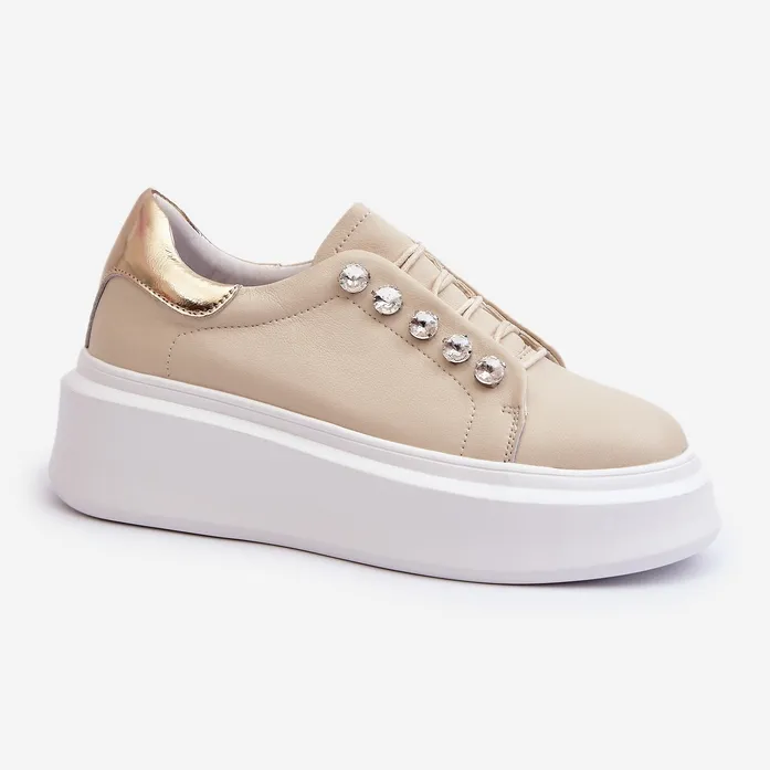 Women's Leather Sneakers on a Massive Platform Beige S.Barski LR628