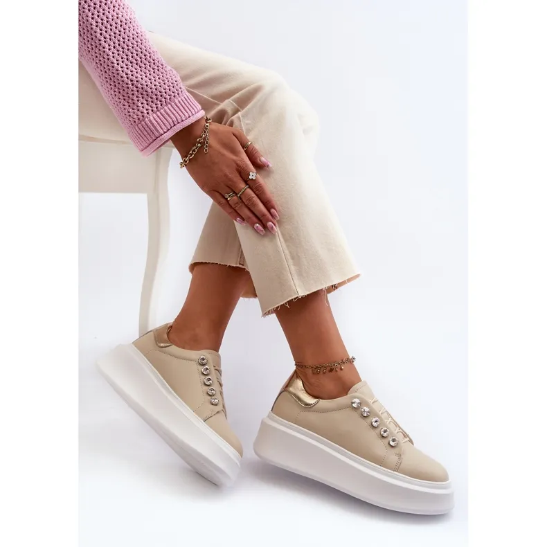 Women's Leather Sneakers on a Massive Platform Beige S.Barski LR628