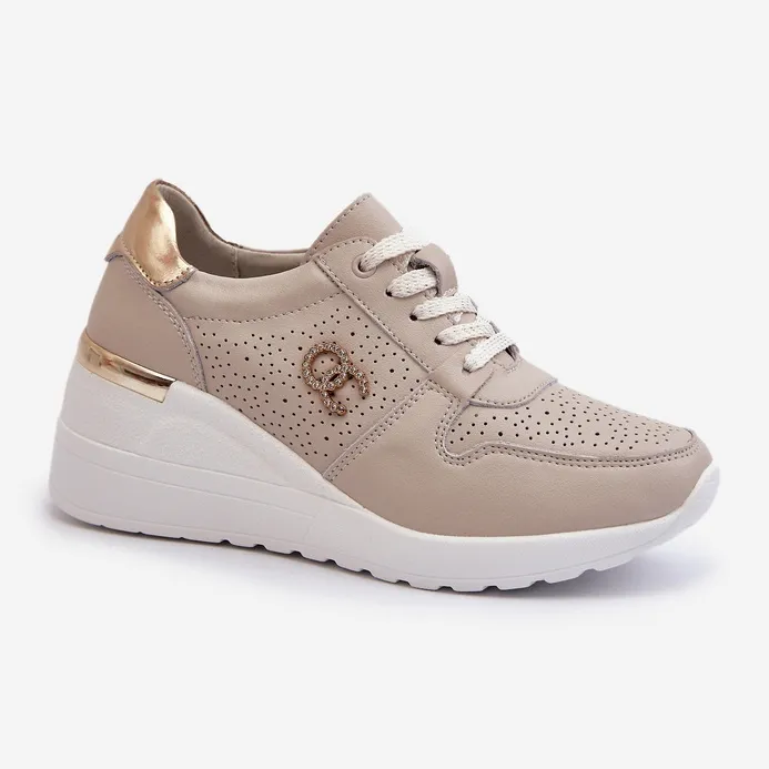 Women's Leather Wedge Sneakers Beige S.Barski LR810