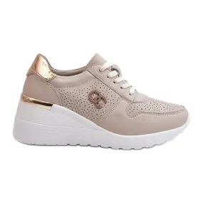 Women's Leather Wedge Sneakers Beige S.Barski LR810