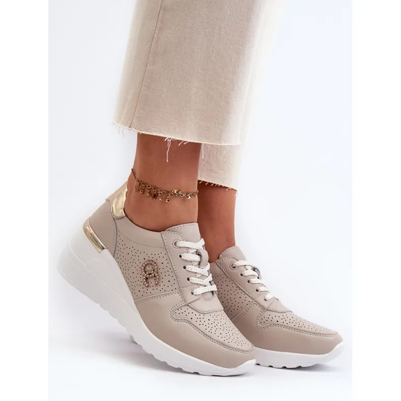 Women's Leather Wedge Sneakers Beige S.Barski LR810