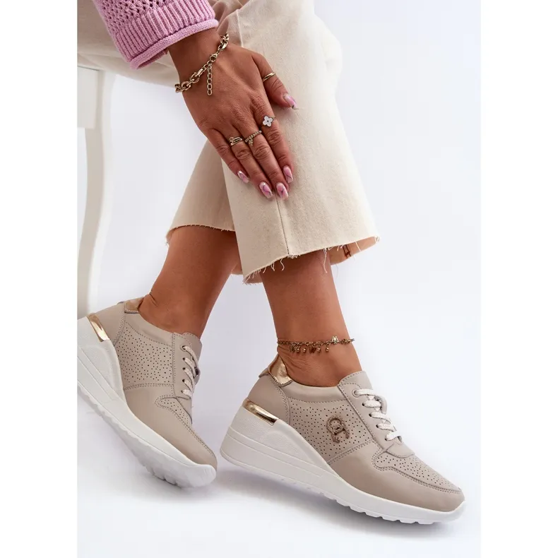 Women's Leather Wedge Sneakers Beige S.Barski LR810