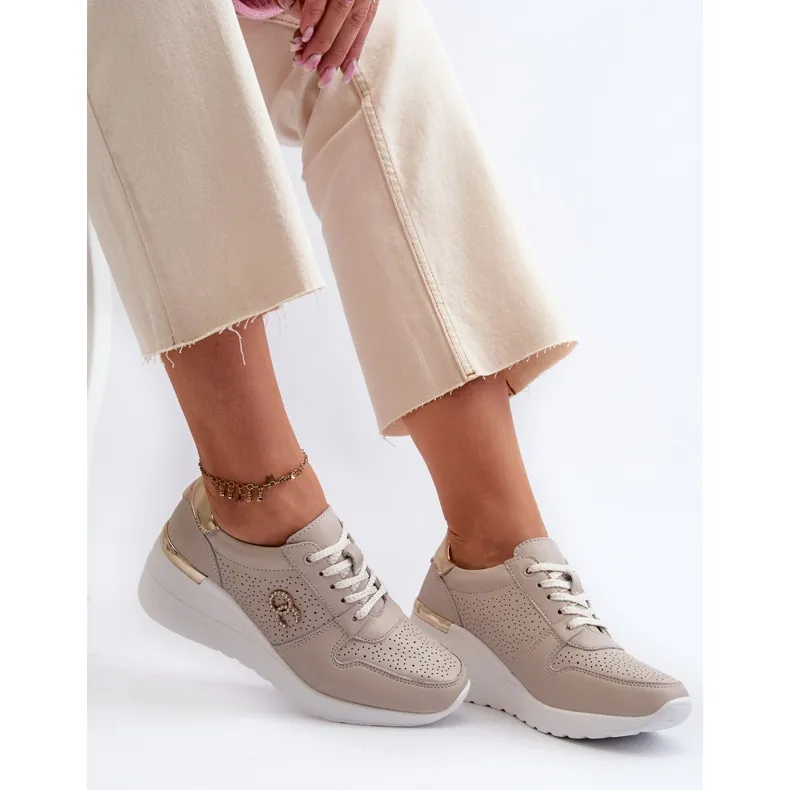 Women's Leather Wedge Sneakers Beige S.Barski LR810