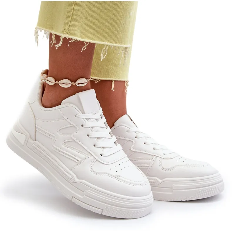 Women's Platform Sneakers Made of Eco Leather, White Lynnette