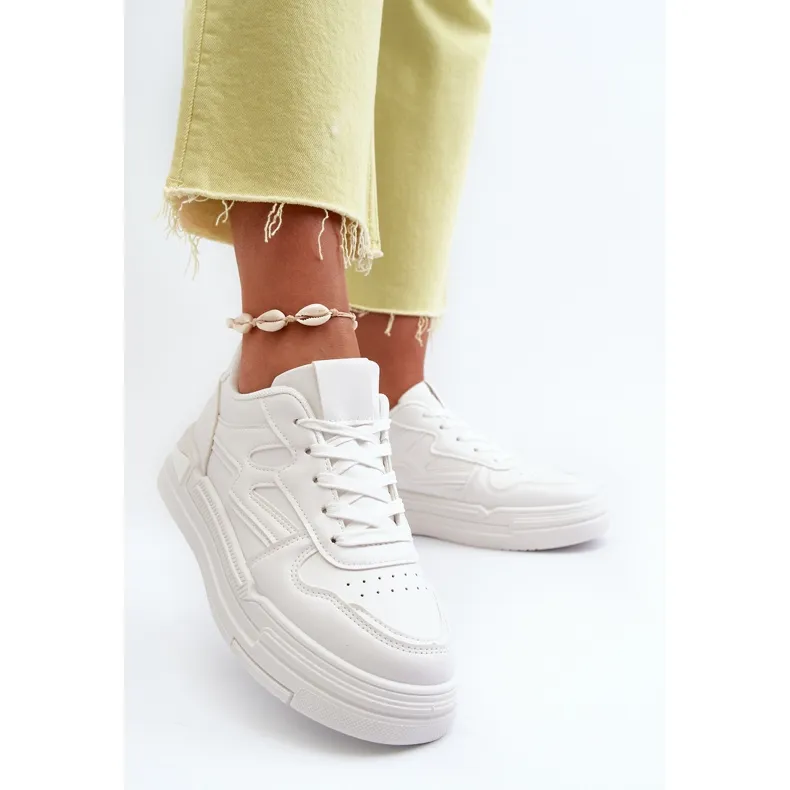 Women's Platform Sneakers Made of Eco Leather, White Lynnette