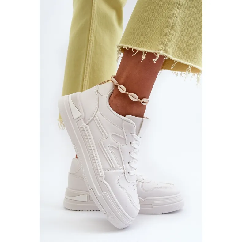 Women's Platform Sneakers Made of Eco Leather, White Lynnette