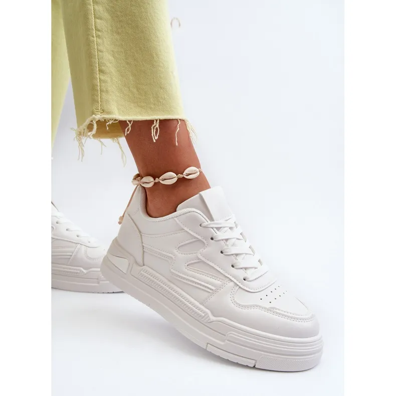 Women's Platform Sneakers Made of Eco Leather, White Lynnette