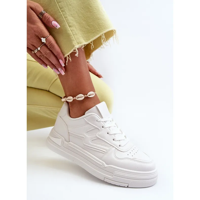 Women's Platform Sneakers Made of Eco Leather, White Lynnette