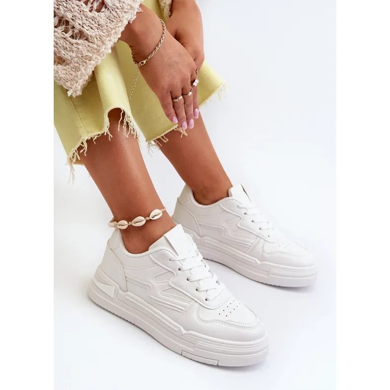 Women's Platform Sneakers Made of Eco Leather, White Lynnette