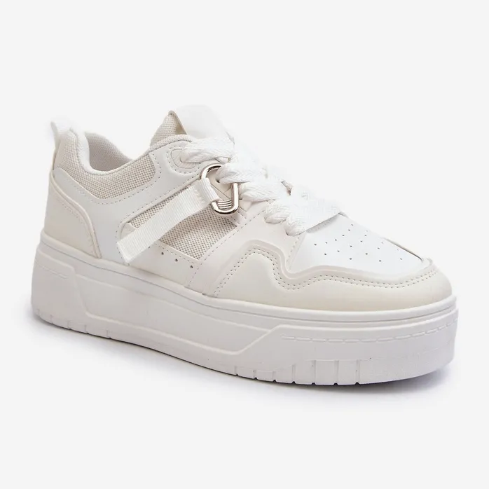 Women's Platform Sneakers Made of Eco Leather, White Moun