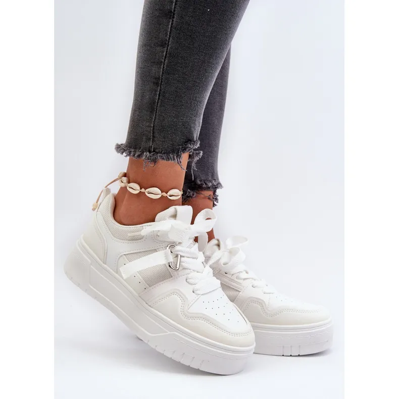 Women's Platform Sneakers Made of Eco Leather, White Moun