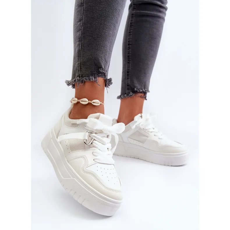 Women's Platform Sneakers Made of Eco Leather, White Moun