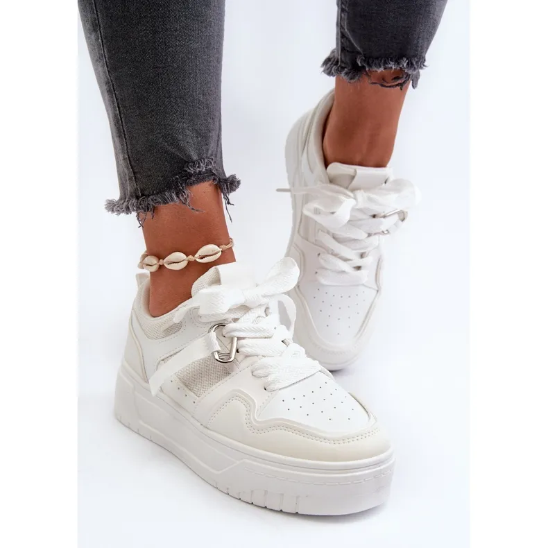 Women's Platform Sneakers Made of Eco Leather, White Moun