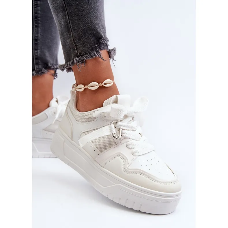 Women's Platform Sneakers Made of Eco Leather, White Moun