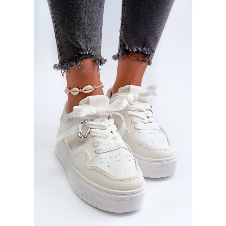 Women's Platform Sneakers Made of Eco Leather, White Moun