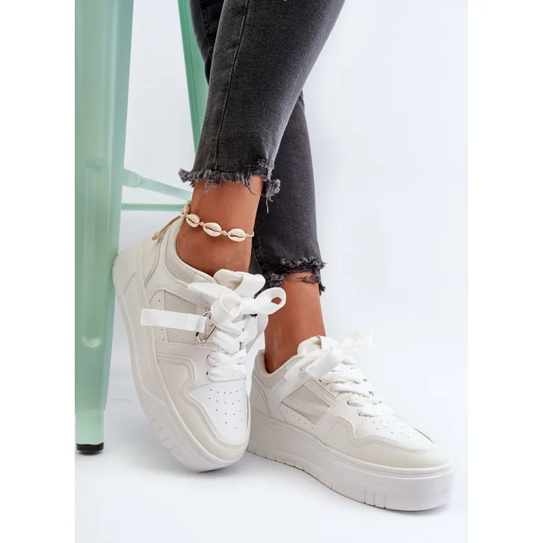 Women's Platform Sneakers Made of Eco Leather, White Moun