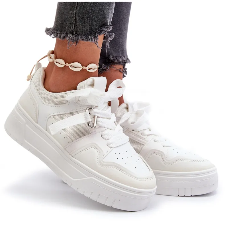 Women's Platform Sneakers Made of Eco Leather, White Moun