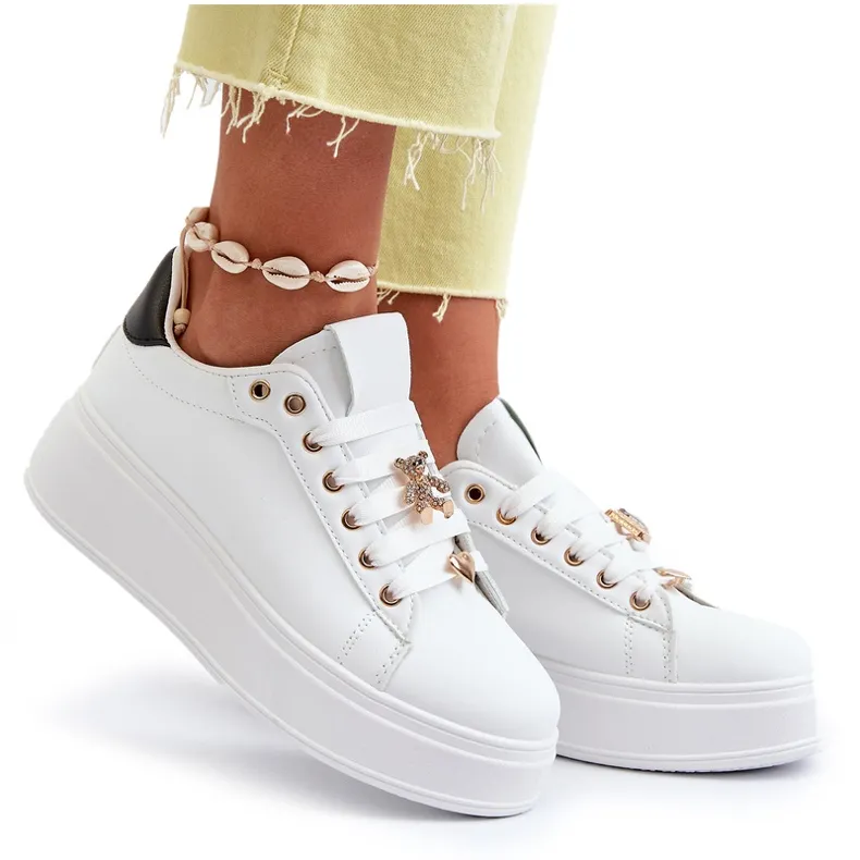 Women's Platform Sneakers With Eco Leather Pins, White Cavisa