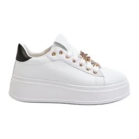 Women's Platform Sneakers With Eco Leather Pins, White Cavisa