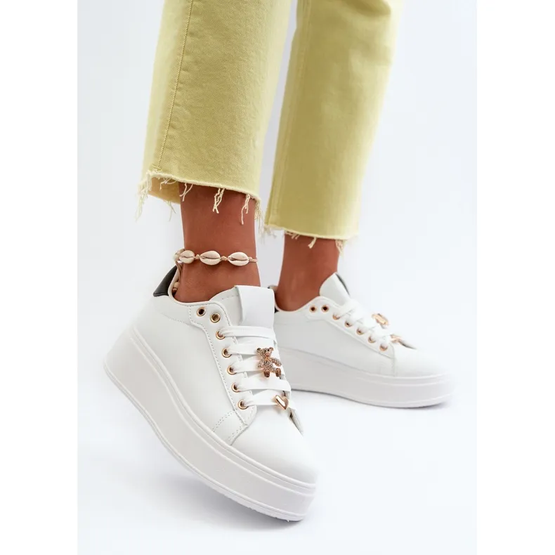 Women's Platform Sneakers With Eco Leather Pins, White Cavisa