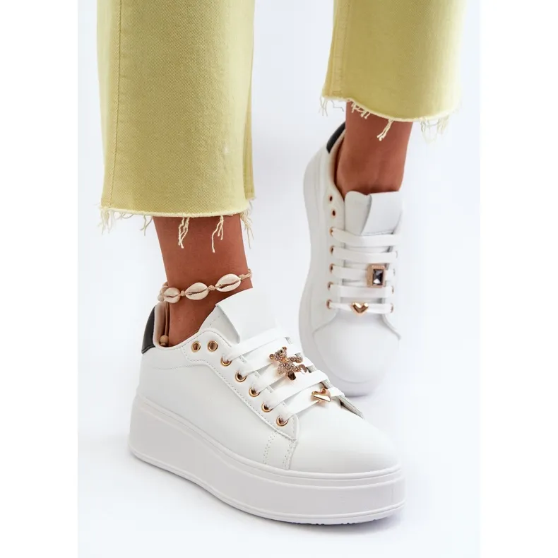 Women's Platform Sneakers With Eco Leather Pins, White Cavisa