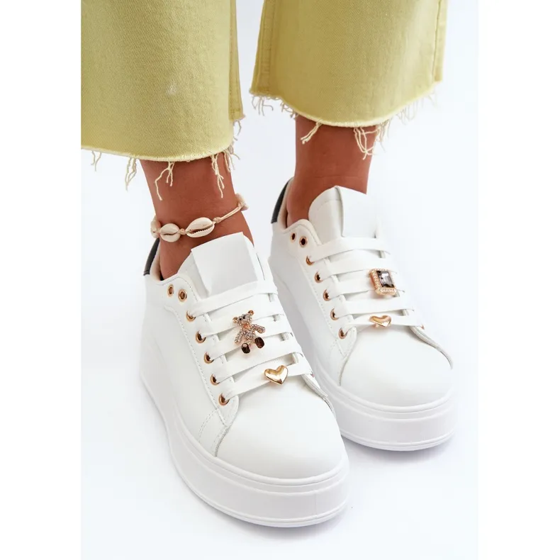 Women's Platform Sneakers With Eco Leather Pins, White Cavisa