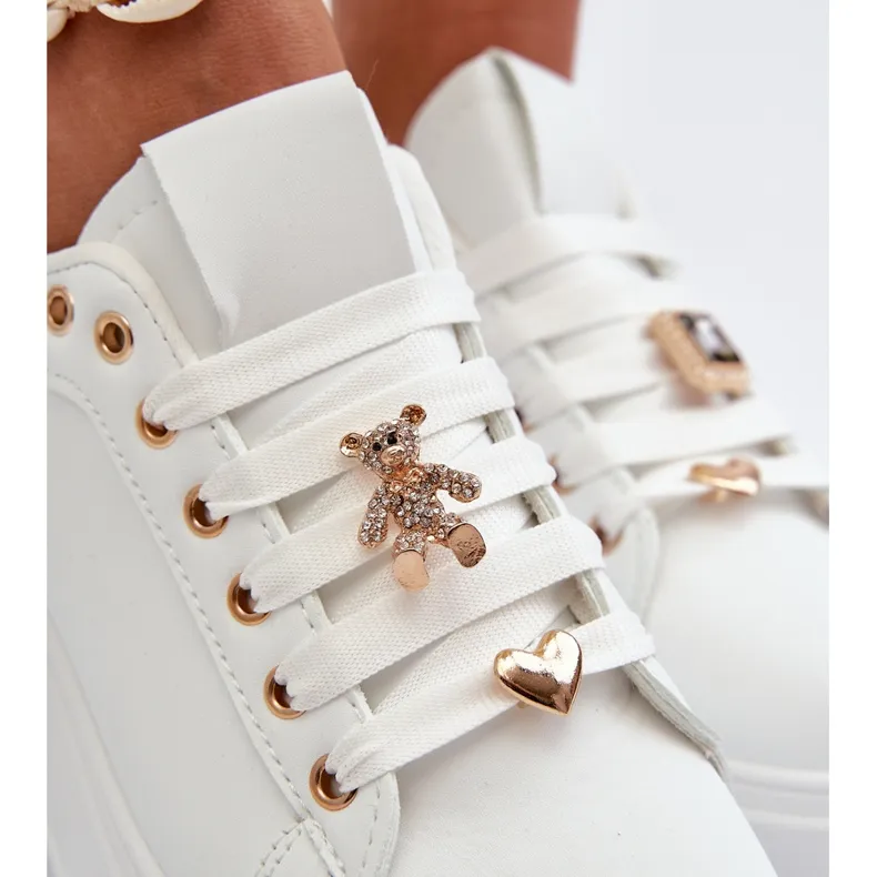 Women's Platform Sneakers With Eco Leather Pins, White Cavisa