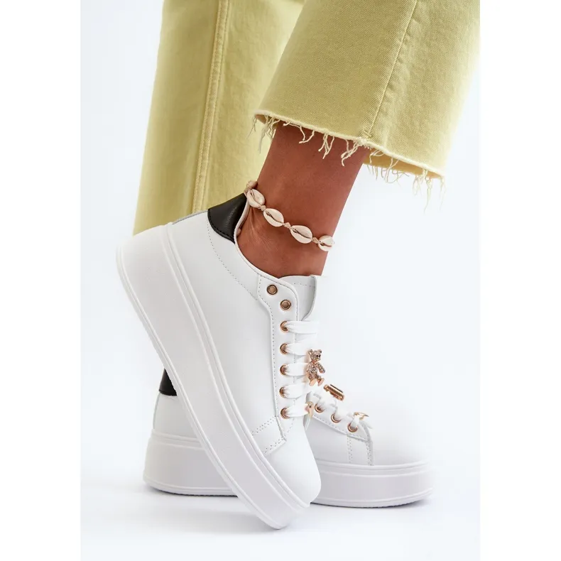 Women's Platform Sneakers With Eco Leather Pins, White Cavisa