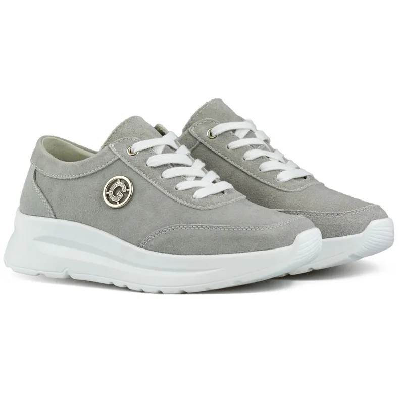 Women's sneakers made of natural leather in gray grey