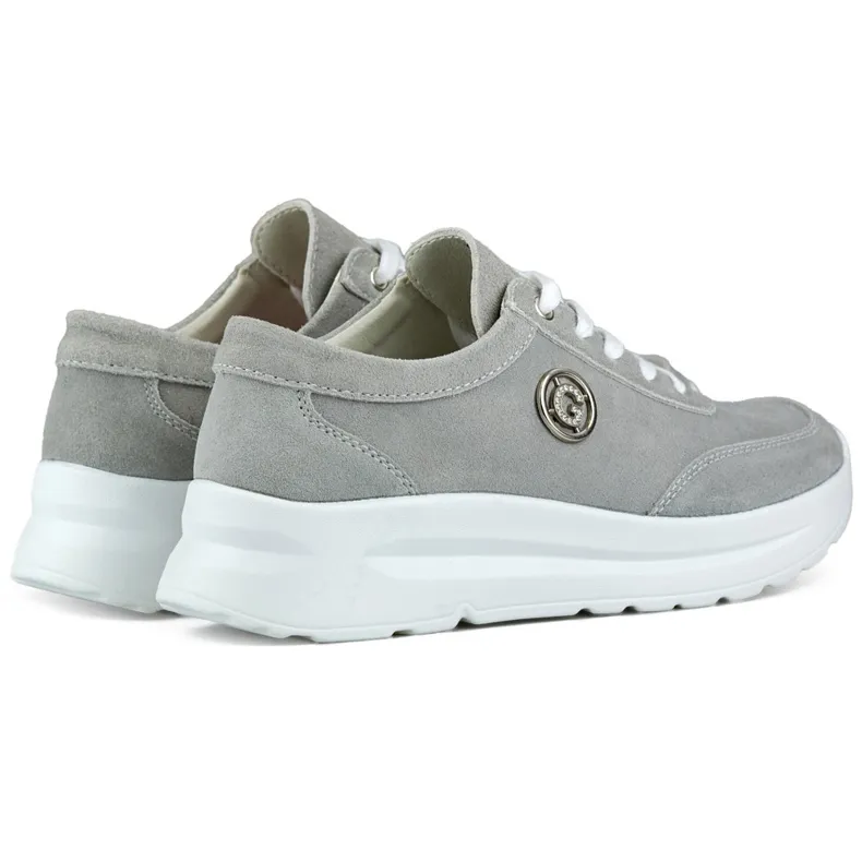 Women's sneakers made of natural leather in gray grey