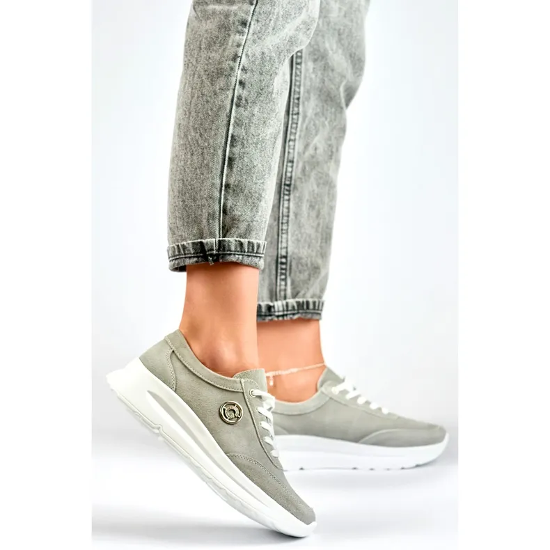 Women's sneakers made of natural leather in gray grey