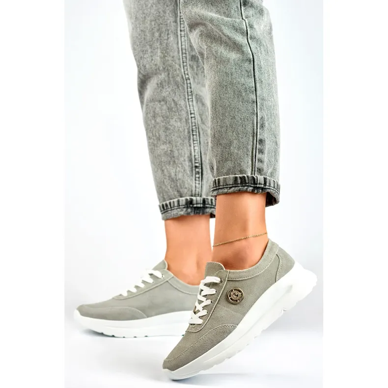 Women's sneakers made of natural leather in gray grey