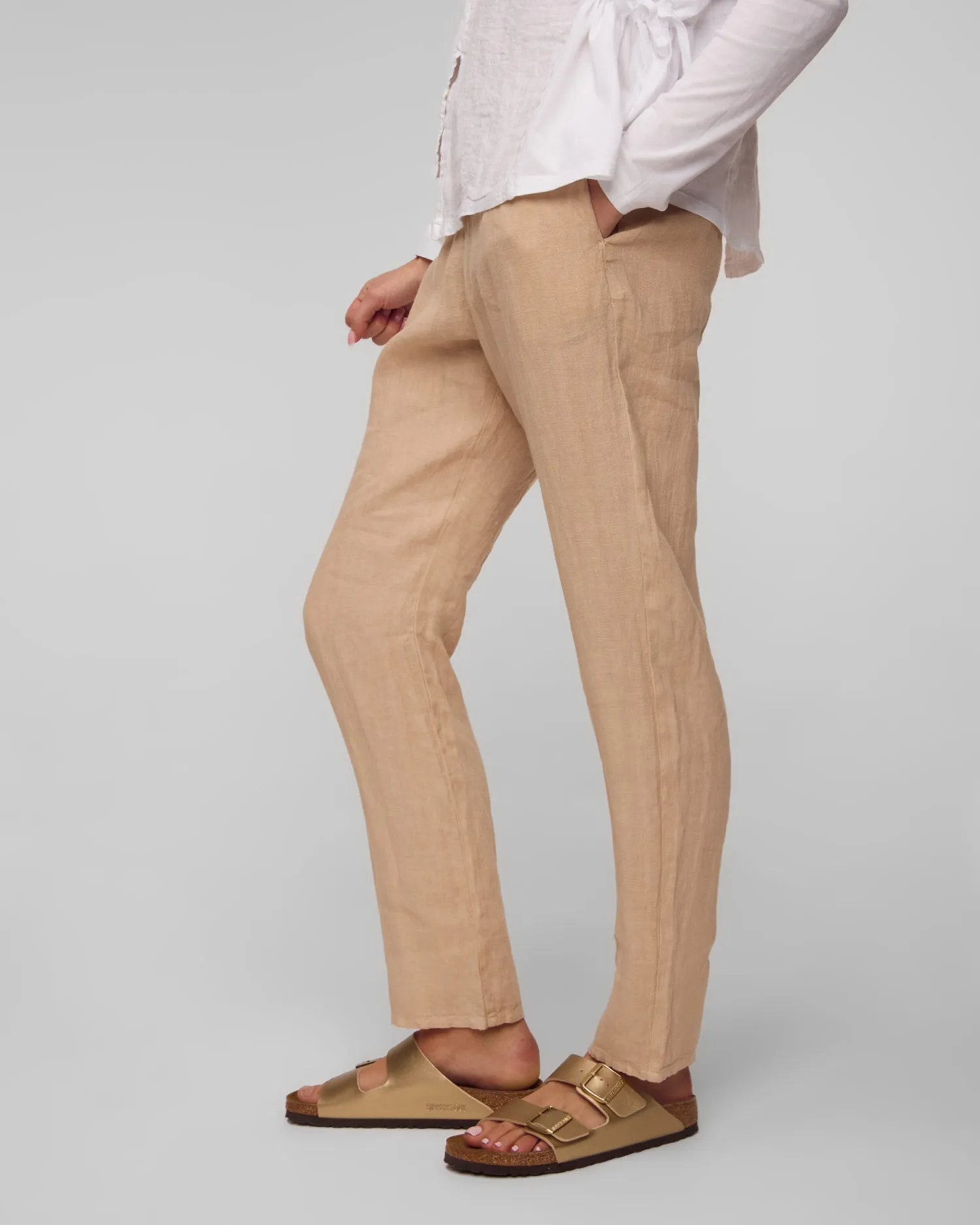 Women’s beige linen trousers Deha D02457-12111