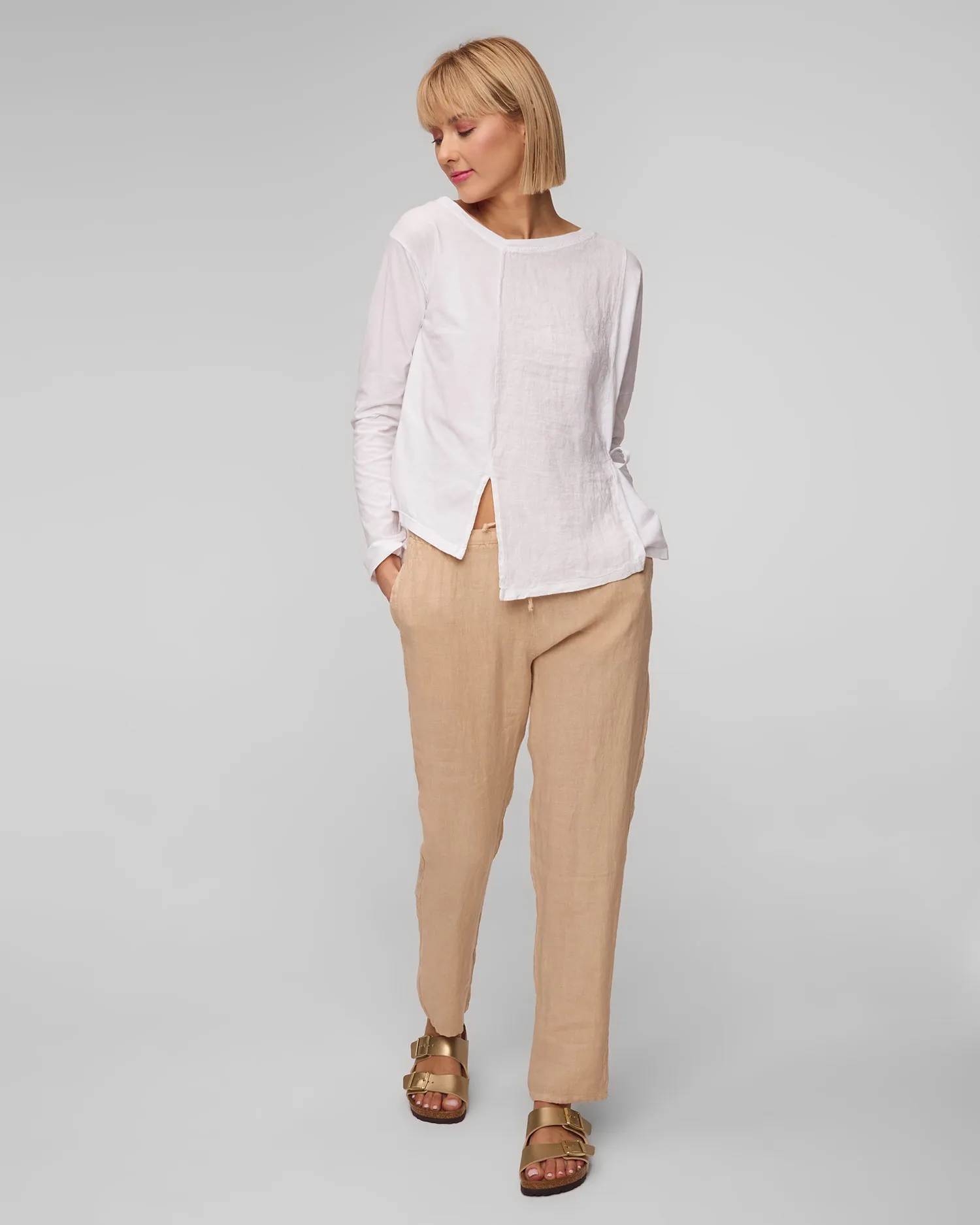 Women’s beige linen trousers Deha D02457-12111