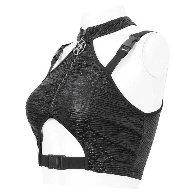 Women's Punk Cutout Star Buckle Vest